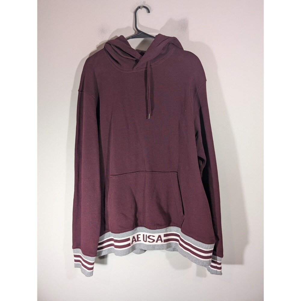 American Eagle Maroon Varsity Trim Hoodie Men Sz‎ L Preppy Old Collegiate Retro